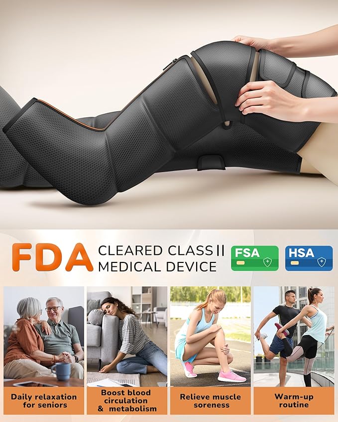 Leg Massager with Heat and Compression : Foot and Calf Massager for Circulation and Pain Relief Sequential Compression Boots with 6 Modes 9 Intensity 3 Heat - Gifts for Mom Dad Him Her