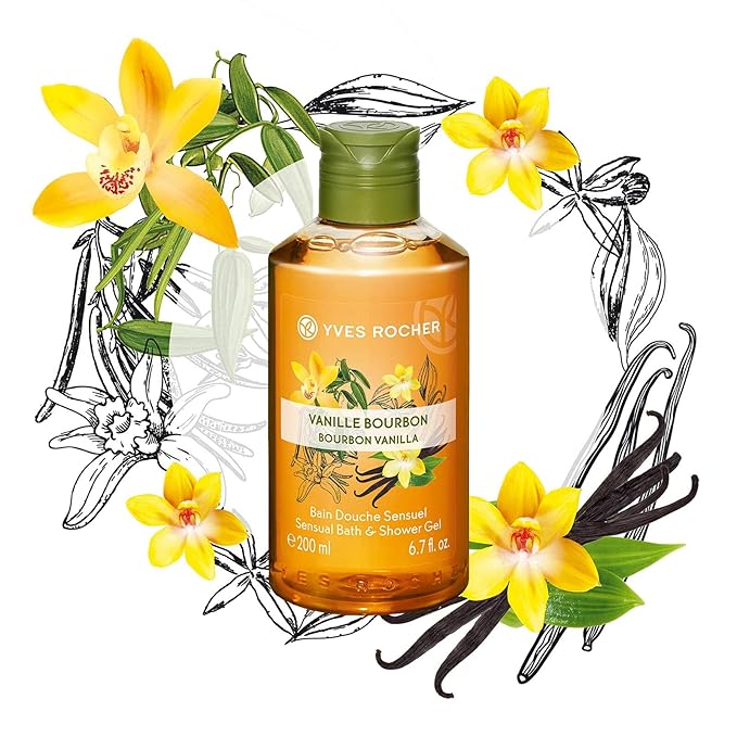 Yves Rocher Les Plaisirs Nature Sensual Bath &amp Shower Gel Bourbon Vanilla - 200 ml./6.7 fl.oz.
