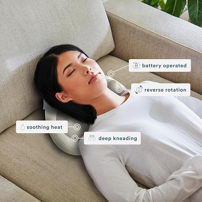 HoMedics Heated Shiatsu Massage Pillow for Neck Back and Shoulder Pain. Portable Cordless Deep Tissue Massager. Create Your Own Massage Chair for Bed Floor or Couch