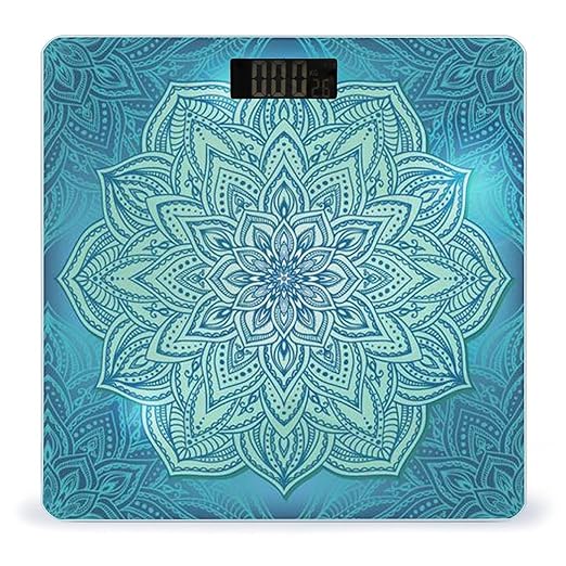 Blue Bohemian Pattern Scale for Body Weight Digital Bathroom Scale Precision Smart Weighing Scales with Clear LED Display Accurate High Precision Scales Weighing Machine