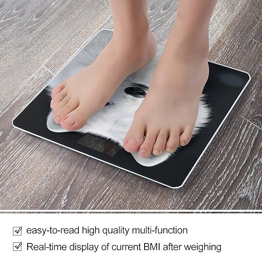 Cool White Wolf with Green Eyes Bathroom Scale for Body Weight LCD Display Digital Bathroom Scale Tempered Glass Bathroom Weight Scales Fashion Smart Scales for Home Bedroom 400 Lb