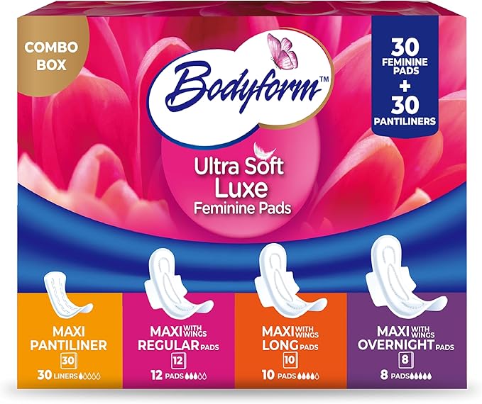 Bodyform Luxe Feminine Care Value Combo Pack Variety Pack Cushion-Soft &amp Ultra-Absorbent Daily Freshness &amp Protection (60 Count)