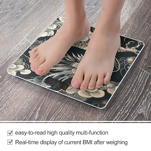Black Oriental Dragon Scale for Body Weight Accurate Digital Bathroom Scale Toughened Glass High Precision Scales Smart Weight Scales with Large LCD Backlight Display Weighing Machine
