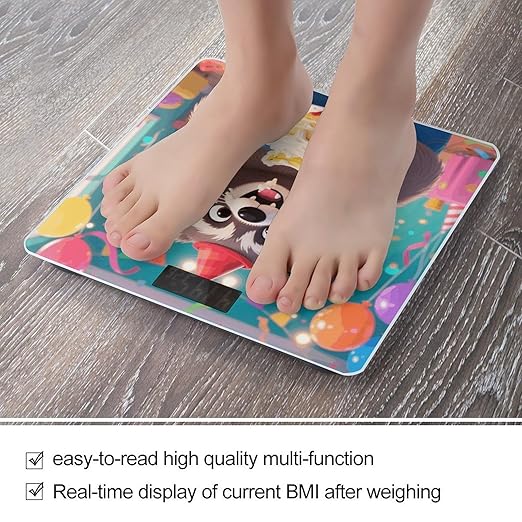 Cute Raccoon Scale for Body Weight Sturdy Tempered Glass Weighing Scales with LCD Display Accurate Digital Bathroom Scale Convenient Body Fat Smart Scales Easy Read