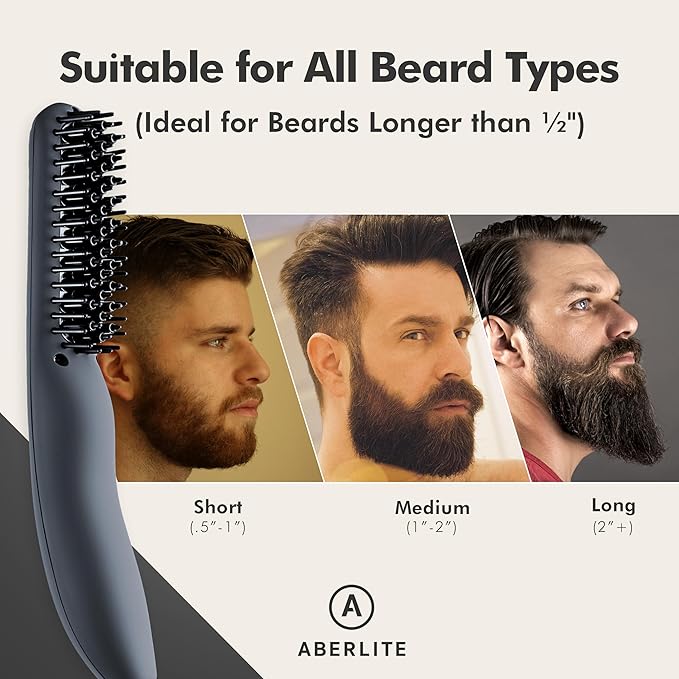 Aberlite EDC - Premium Beard Straightener Brush - Professional Heated Straightening Comb and Grooming Kit for Men (Gray)