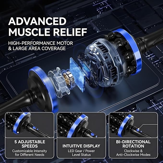 Electric Rolling Percussion Massager Hands-Free Base Deep Tissue Muscle Massager and Back Roller5-Speed Rechargeable Muscle Roller Stick for Legs Foot &amp Calf Massager (Gray)