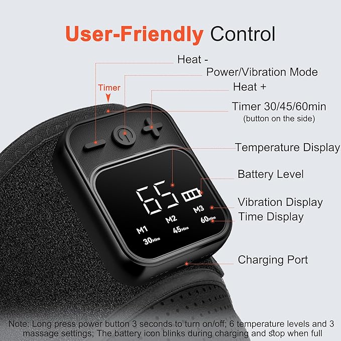 Knee Massager with Heat for Pain Relief V5.0[2026 Upgraded] - Electric Cordless Heated Knee Brace with 6 Heat Levels and 3 Vibration Massage Mode Gifts for Men Women (Black 1-Pack)