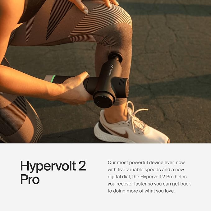Hyperice Hypervolt 2 Pro - Featuring Quiet Glide Technology - Handheld Percussion Massage Gun - 5 Speeds 5 Interchangeable Heads - Helps Relieve Sore Muscles and Stiffness