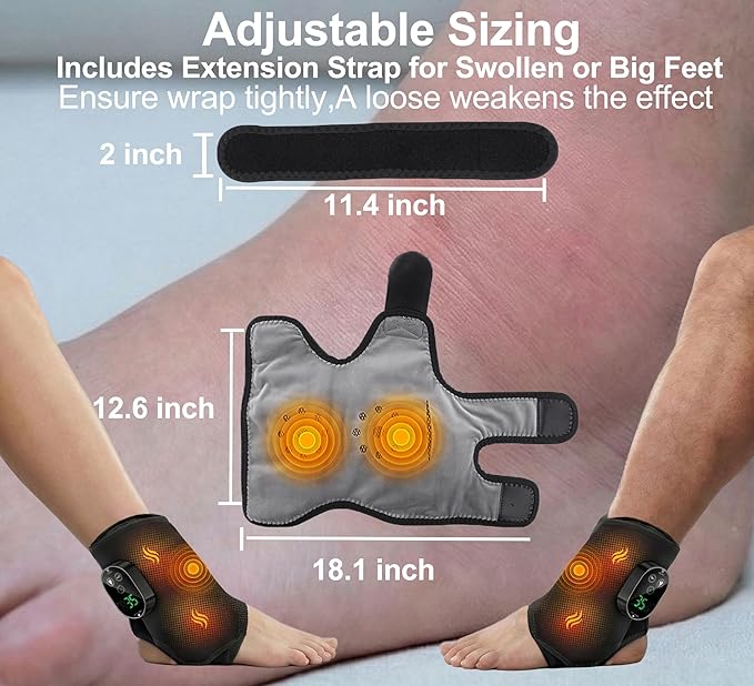Foot Massager for Neuropathy Plantar Fasciitis Pain Relief Cordless Heated Vibrating Cloud-Soft Ankle Wrap Feet Massage Portable 2H Run Time 6 Heats 3 Modes Auto-Off Timer 1pcs