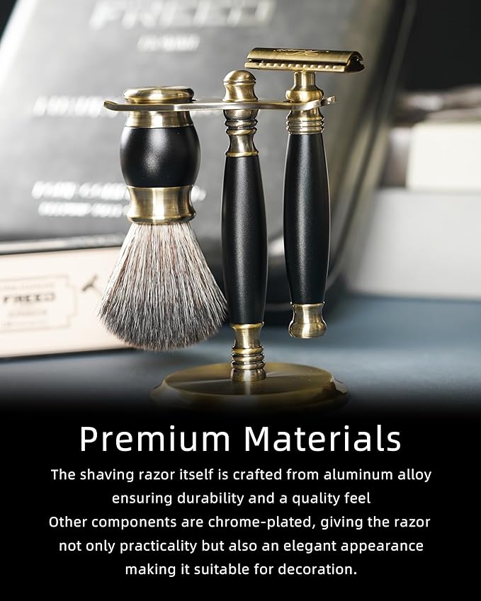 FREED Bronze Series Custom Laser-Engraved Double-Edged Safety Razor Aluminum Alloy Material Includes 120 Bladesit's the best gift for menfathers or birthdays (Bronze Black)