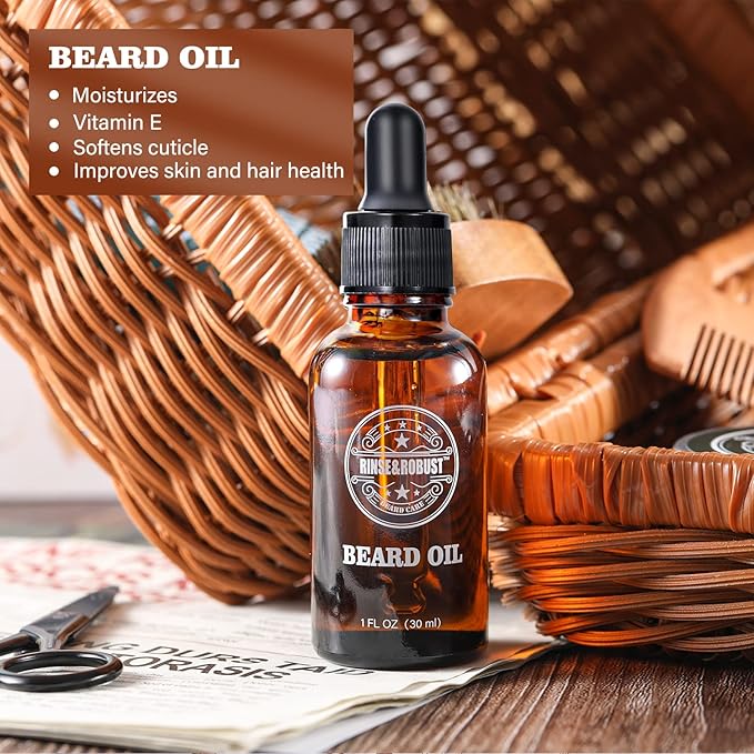 Beard Growth Kit for Men Beard Care Set 8pcs with Traveling Bag Beard Grooming Wash &amp Beard Conditioner Kit