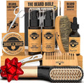 Beard Straightener Grooming Kit for Men Beard Growth Kit Wash Brush &amp Comb Unscented Growth Oil All Natural Sandalwood Balm Conditioner Razor &amp Scissors Great Gift Idea for Men's (Bamb
