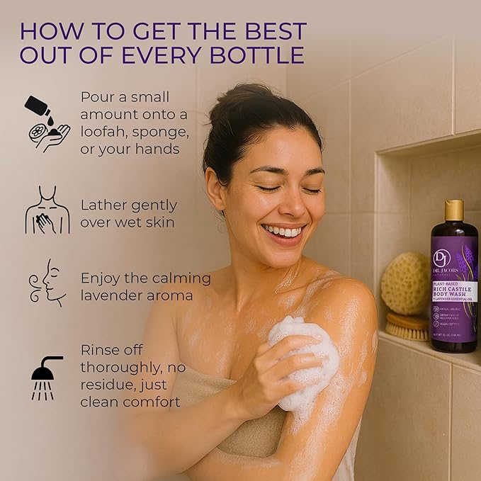 Dr. Jacobs Naturals Castile Lavender All-Natural Body Wash for Moisturizing Dry and Sensitive Skin with Plant-Based Ingredients with Pump - 32 Ounce