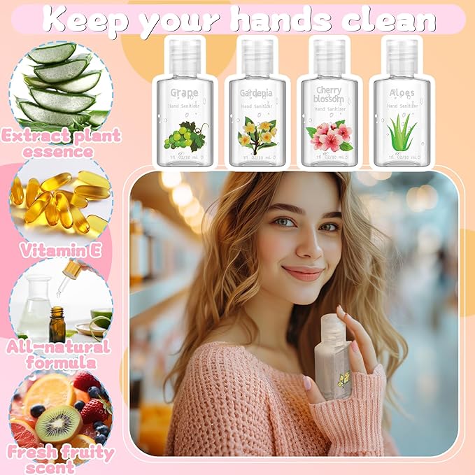 Frienda 24 Pcs Scented Mini Hand Sanitizers Bulk 1 Fl oz Travel Size Hand Sanitizer Assorted Floral Fruit Scents Employee Appreciation Gifts for Coworker Staff Teacher Nurse Office Thank You Gifts
