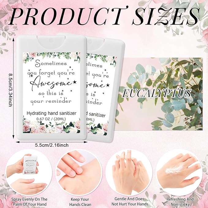 24 Pack Travel Size Hand Sanitizer Spray Bulk Employee Appreciation Week Gift Mini Motivational Thank You Gift Hydrating Pocket Sprays Gifts for International Women Day Gifts(WhiteThank)