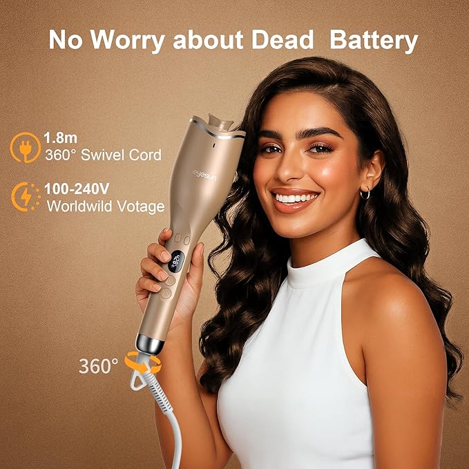 Hair Curling IronsAutomatic Portable Rotating Curling Iron with LCD Display4Temperature SettingsTimers(12-19s)Auto Shut-OffAnti-ScaldAnti-TangleLightweightFast Heating&ampEasy Use for Travel