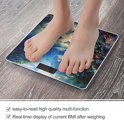 Sea Animals Stingrays Bathroom Scale for Body Weight Bathroom Digital Electronic Weighing Scale with Back Lit LED Display Sturdy Tempered Glass Weight Watchers Scales 400lb