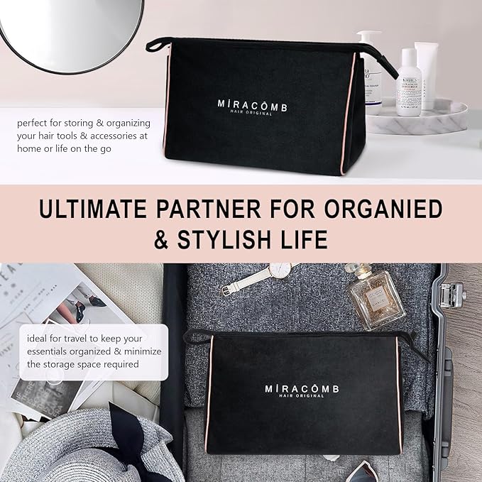 MIRACOMB Multi-Purpose Velvet Storage Bag - Spacious Hair Tool Organizer &amp Travel Case Compatible with Hypersonic BLDC X-Styler Dyson Airwrap &amp Shark FlexStyle - Dual Use Sleek Black Design