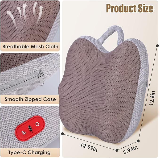Back Massager with Heat Waist Massage Cordless Rechargeable 3D Kneading Lower Back Massager for Pain Relief Deep Tissue Office Travel Car