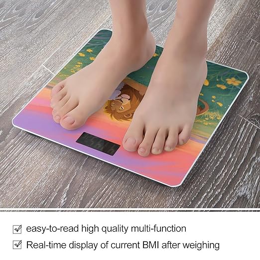 Sunset Nature Lamb and Lion Scale for Body Weight Sturdy Tempered Glass Weighing Scales with LCD Display Accurate Digital Bathroom Scale Convenient Body Fat Smart Scales Easy Read