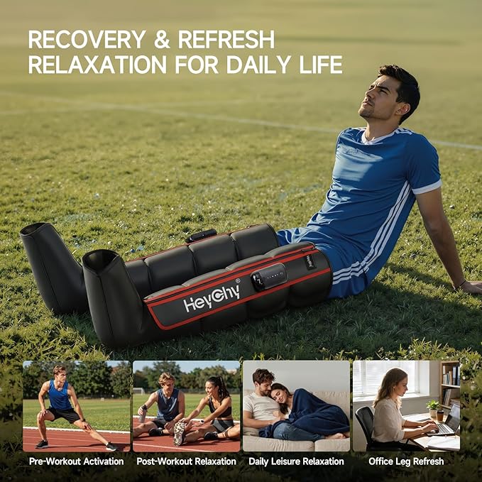 Air Compression Foot &amp Leg Massager - Cordless Sequential Recovery System with 5 Pressure Levels Improve Circulation &amp Muscle Relaxation - Portable for Athletes Seniors Runners (Medium)