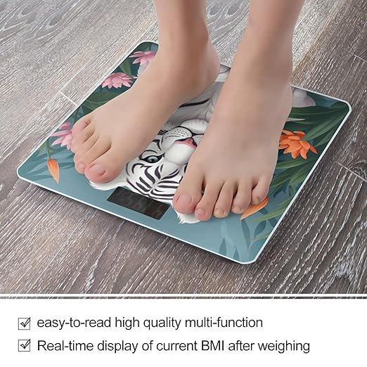 Cute White Tiger Weight Scale for Body Weight Digital Bathroom Scale High Capacity Accurate Digital Weighing Scales and Easy-to-Read on Backlit LCD Display Scales