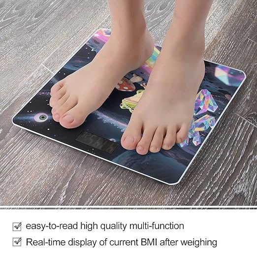 Funny Space Frog Mushroom Weight Scale Cute Bathroom Scale for Body Highly Accurate Digital Weighing Machine for People Compact LCD Display Scales with Sturdy Toughened Glass Scales