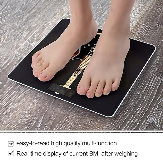 Black Guitar Scale for Body Weight High Precision Digital Weight Scales with LCD Display Anti-Slip Sturdy Slim Tempered Glass Bathroom Scale for Home Use