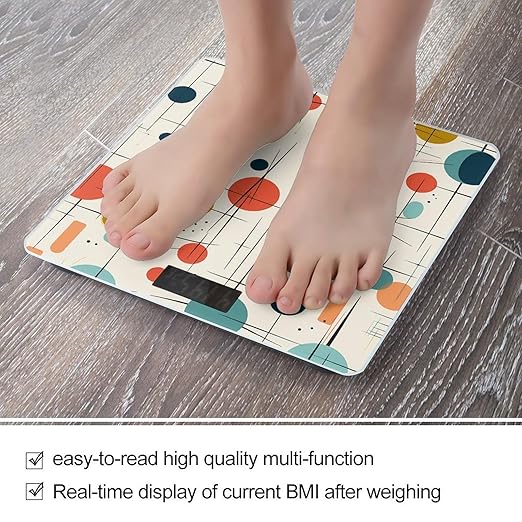 Modern Mid Century Digital Bathroom Scale for Body Weight with High Precision Digital Weighing Scale with BMI Clear LCD Display and Step-On Measures Weight Up to 180kg