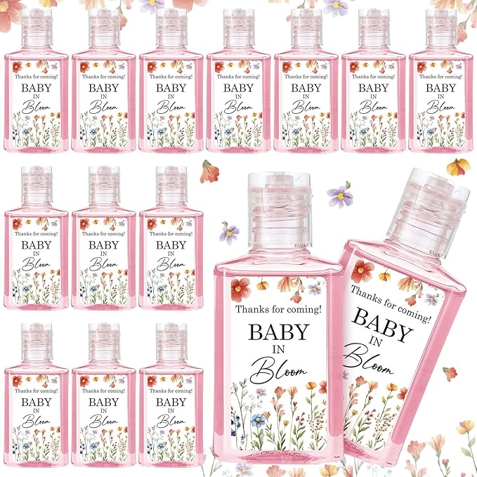 24 Pcs Wildflower Baby in Bloom Hand Sanitizer Flower Baby Shower Appreciation Gifts Thanks for Coming 1fl oz Travel Size Hand Sanitizer Bulk for Women Guests Party Favors