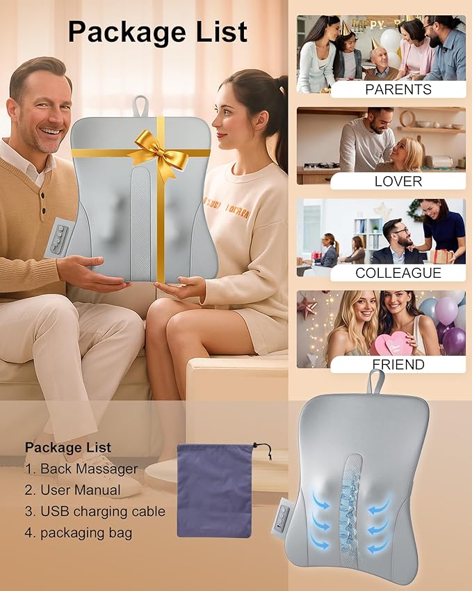 Full Back Massager with Heat – Rechargeable Cordless Back Massager for Pain Relief &amp Deep Tissue 3D Kneading Neck Shoulder Waist Massage for Home Office Car Gifts for Men &amp Women