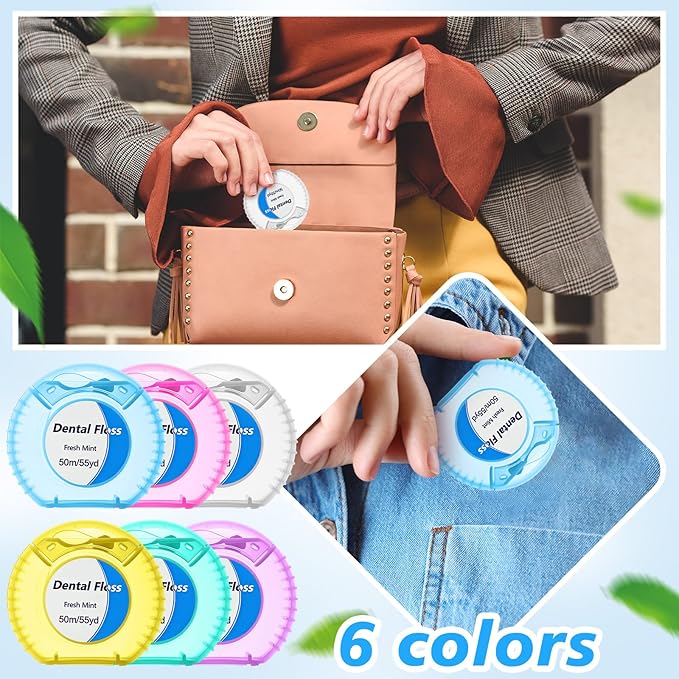 Geiserailie 96 Pcs Mini Dental Floss Bulk Mint Dental Floss for Homeless 54.6 yd Plaque Remover Teeth Shred Resistant Oral Care Cleaning for Adults Travel Wedding Bridal Shower Donated Gifts(6 Colors)