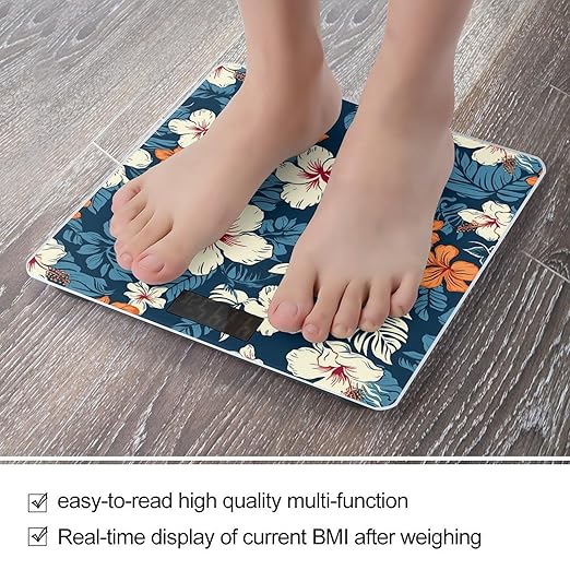 Hawaii Flower Smart Scale for Body Weight Accurate Bathroom Scale with LED Display Digital Weight Scales Weighing Machine High Precision Scales for Bath Home