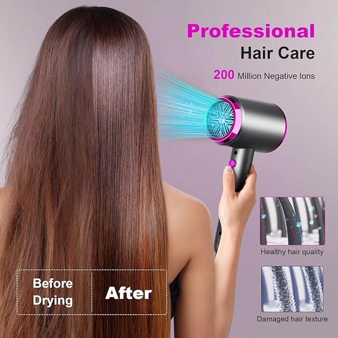 Professional Hair DryerHigh-Speed Ionic Blow Dryer with NozzleConstant TemperatureCompact Lightweight Hair Dryer for Home Salon Travel