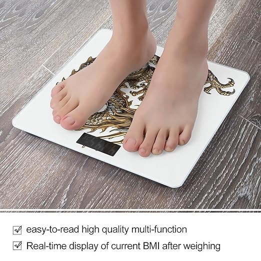 Chinese Dragon with Pearl Scale for Body Weight Anti-Slip Sturdy Tempered Glass Weighing Machine Highly Digital Accurate Bright LCD Bathroom Scale for Household Gift