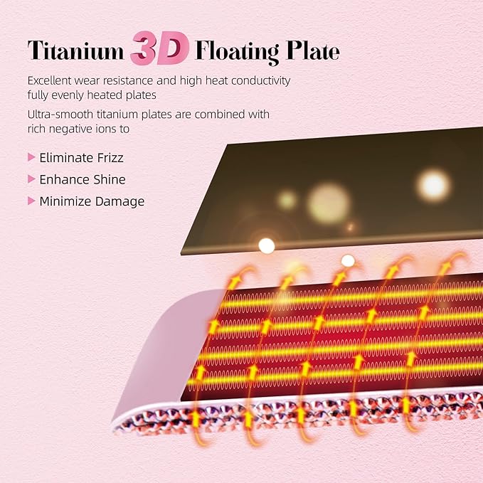 DORISILK Crystal Diamond Professional Hair Straightener 2 Inch Titanium Flat Iron Bling Rhinestone Straightening Iron Curling 2 in 1 Salon High Heat 480 °F Instant Heat Up Dual Voltage Rose Pink