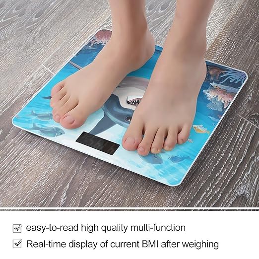 Shark Ocean Theme Weight Scale Digital Electronic Scales Bathroom Scale Larg LCD Backlight Display High Precision MeasurementsTempered Glass