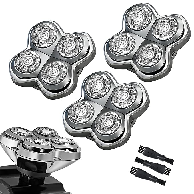 Pro 4 Shaver Replacement Heads Compatible with Skul Pitbulls Gold PRO Silver PRO Platinum PRO Butterfly Kiss PRO Head Shavers Floating 4 Heads for a Fast Close and Smooth Shave (3 Pcs)