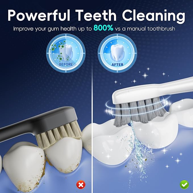Electric Toothbrush with Water Flosser 3 Sonic Modes 5 Flossing Speeds with 3 Brushes + 1 Nozzle Portable Flossing Toothbrush Combo for Adults Teeth Cleaning Kit for Plaque RemovalWhite