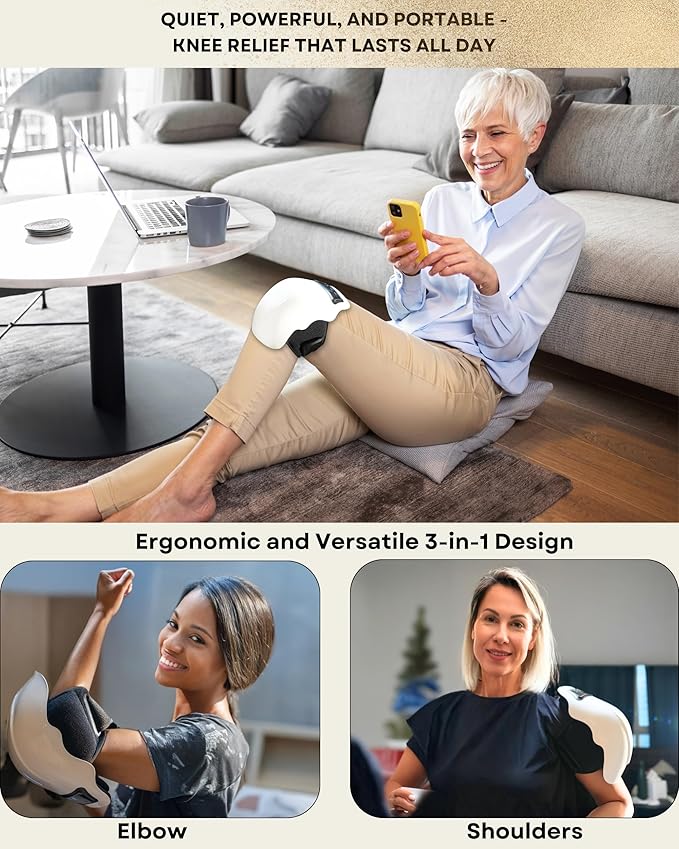 Cordless Knee Massager with Heat &amp Red Light Therapy – Adjustable Heat &amp Vibration – Lightweight Portable &amp Multi-Use for Knees Shoulders &amp Elbows – Relaxing and Comfortable Design