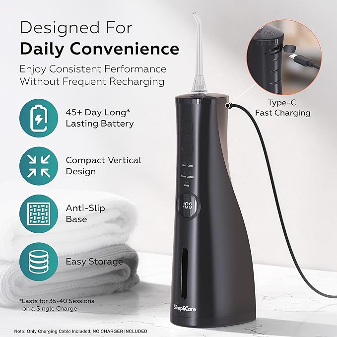 Cordless Water Flosser Oral Irrigator – 10–150 PSI Adjustable Pressure | 5 Cleaning Modes | 10 oz. Tank | IPX7 Waterproof | 8 Jet Tips for Teeth Braces &amp Gums | USB-C Rechargeable (F5039B)