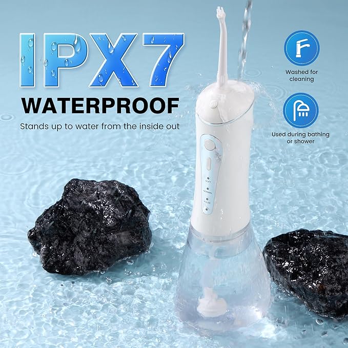 ZUAMEGURechargeable Water Flosser for Teeth Cleaning - Designed for Teeth Portable Oral Irrigator IPX7 Waterproof Includes 5 Professional Tips - Ideal for Daily Oral Care and Family Travel Use