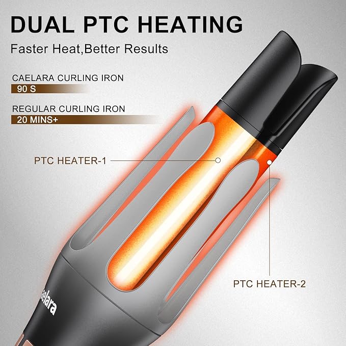 Automatic Curling Iron Beach Waves Curling Wand Portable Hair Curler3 Temperatures Fast Heating 2-Way Rotation Anti-Scald Anti-Tangle Rotating 30 Million Ionic Ceramic Coating (Black)