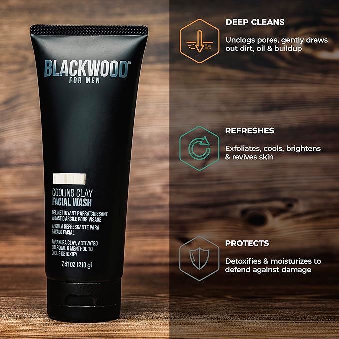 Blackwood For Men Body (17 oz) &amp Face Wash (7.41 oz) Bundle - for Sensitive Skin Workout Recovery Deep Cleansing Acne - Infused with Ginseng Menthol Charcoal &amp Clay - Sulfate Free Parabe