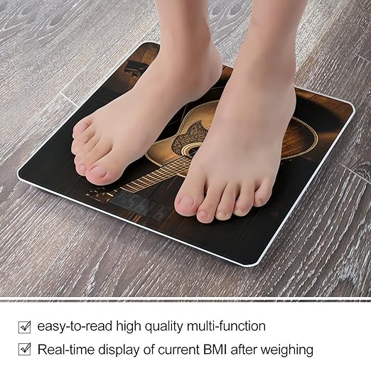 Old West Guitar Scale for Body Weight Highly Accurate Digital Bathroom Scale Sturdy Tempered Glass Weighing Scales with LCD Display Fashion Body Fat Smart Scales 400lb