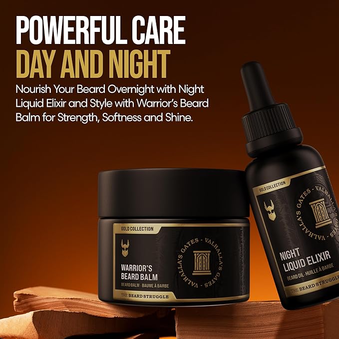 The Beard Struggle Men’s Beard Growth Kit – Includes Balm Oil Wash &amp Conditioner – Gold Collection Valhalla’s Gates
