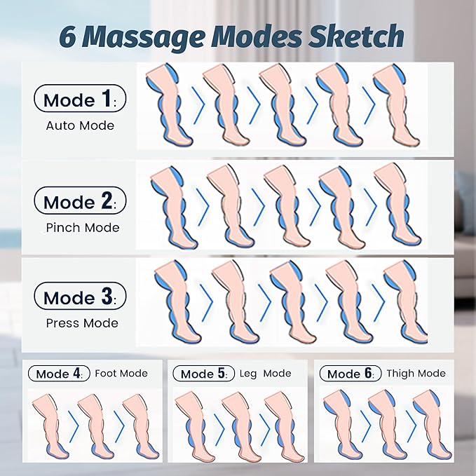 Leg Air Massager with Heat &amp Compression Calf Thigh Foot Massager for Circulation Relaxation Pain Relief - 6 Modes 3 Intensity Levels 3 Heat Levels