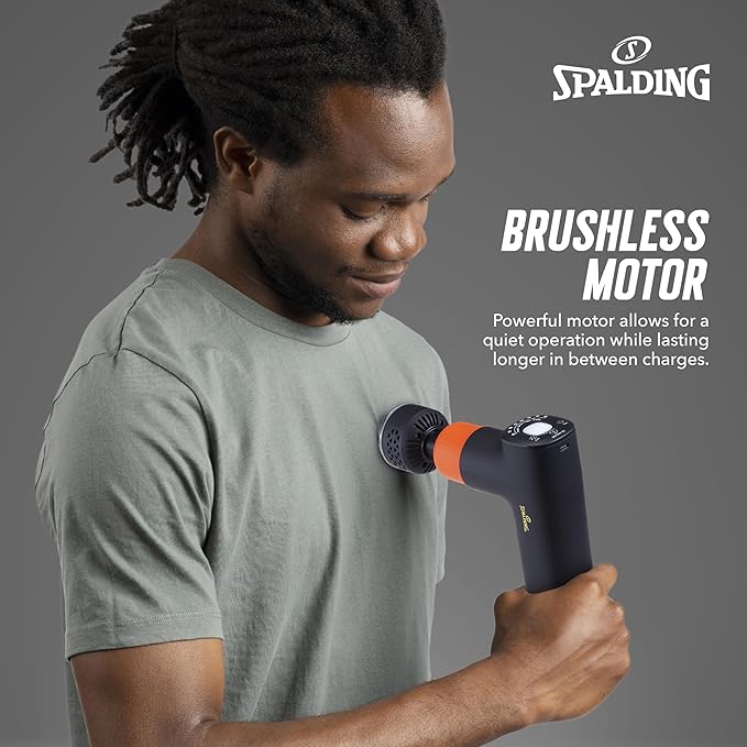 Spalding - Massage Gun Percussion Massager for Deep Tissue Muscle Relief and Recovery Cordless Rechargeable Handheld Massager for Pain Relief Fitness &amp Post Workout (Black/Red)
