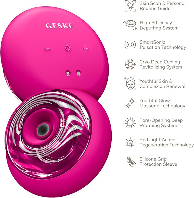 GESKE SmartAppGuided™ Sonic Cool &amp Warm Face &amp Body Massager | 9 in 1 | Electric Massager | Face &amp Body | Battery-Free Cooling &amp Warming | Firms Relaxes &amp De-Puffs Skin | with Sma