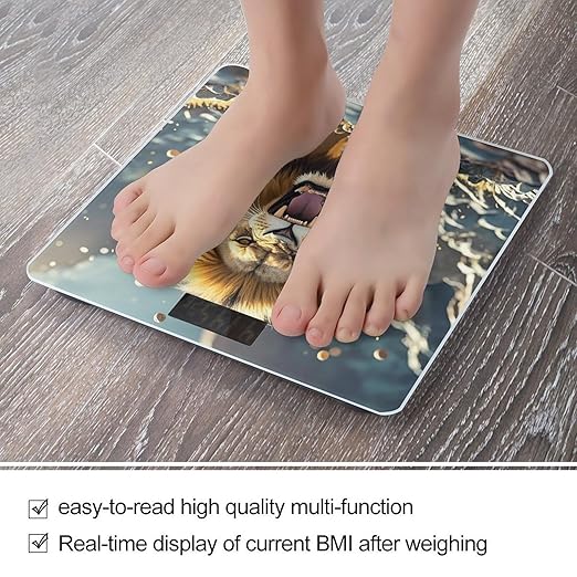 Angry Roaring Lion Bathroom Scale for Body Weight Bathroom Weighing Scales with Back Lit LED Display Sturdy Tempered Glass Body Weight Bathroom Scale 400lb Weighing